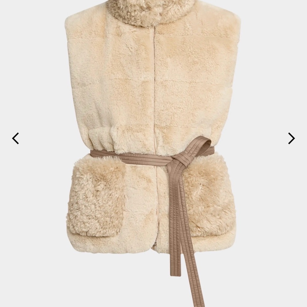 Moncler Cream Faux Fur Vest with Tan Accents
